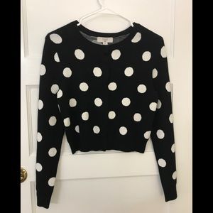 Polka Dot Crewneck Cardigan - Black & White Women’s Sweater